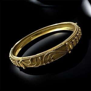 Vintage Gold Tone Filigree & Mesh Bangle Bracelet 2.75” Ornate Mid Century Piece